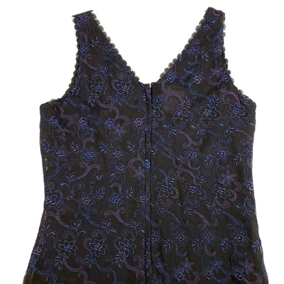 Vtg 90s Laura Ashley Sleeveless Maxi Dress 6 Womens Purple Lace Over Black Base - Picture 13 of 15